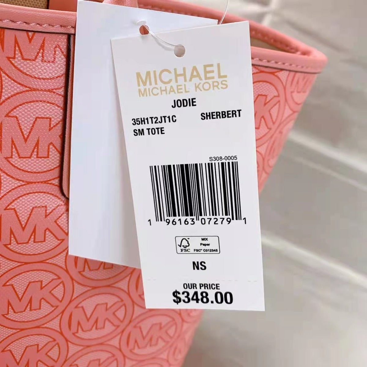MICHAEL KORS 35H1T2JT1C Jodie Small Logo Jacquard Tote Bag In Sherbert MICHAEL KORS 35H1T2JT1C Jodie Small Logo Jacquard Tote Bag In Sherbert